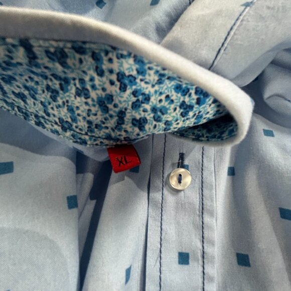 Georg Roth Los Angeles Mens XL Long Sleeve Button-Down Shirt Blue Square Print - Picture 4 of 10